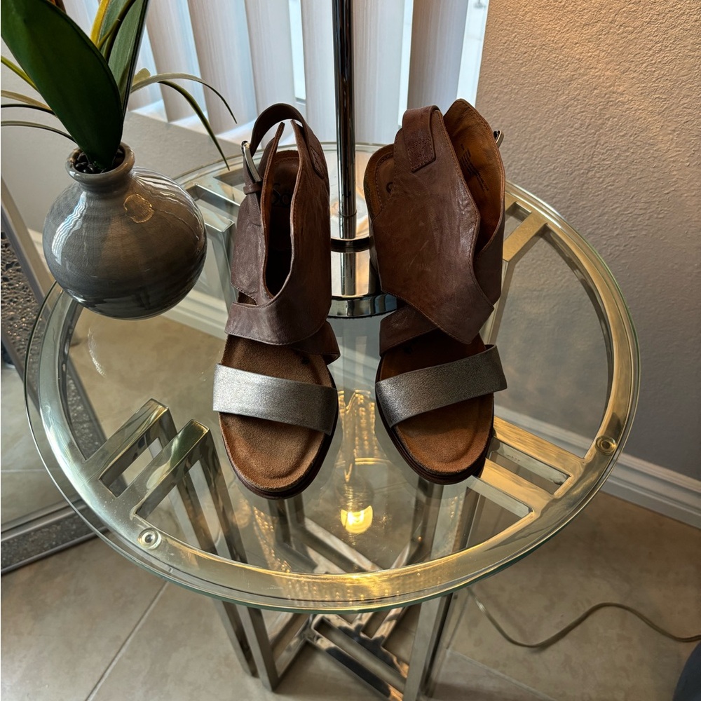 Sofft Brown and Silver Sandals with Wedge Heel